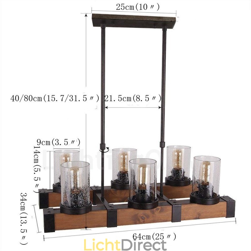6 Licht Vintage Houten Kroonluchter Industriële Wind Loft Houten Lineaire Hanglamp