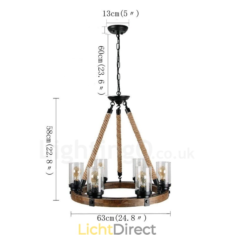 6 Licht Ring Vintage Houten Kroonluchter Industriële Wind Loft Houten Lineaire Hanglamp