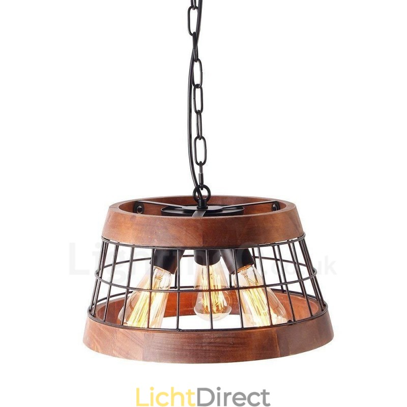 3 Licht Ring Vintage Houten Kroonluchter Industriële Wind Loft Houten Lineaire Hanglamp