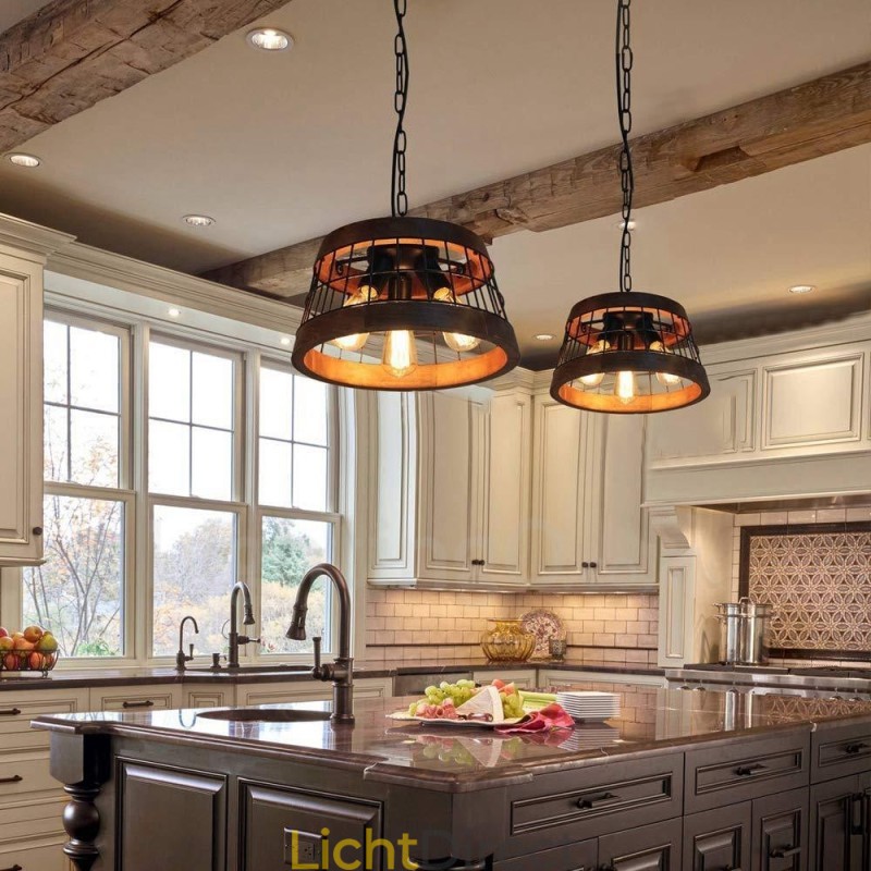 3 Licht Ring Vintage Houten Kroonluchter Industriële Wind Loft Houten Lineaire Hanglamp