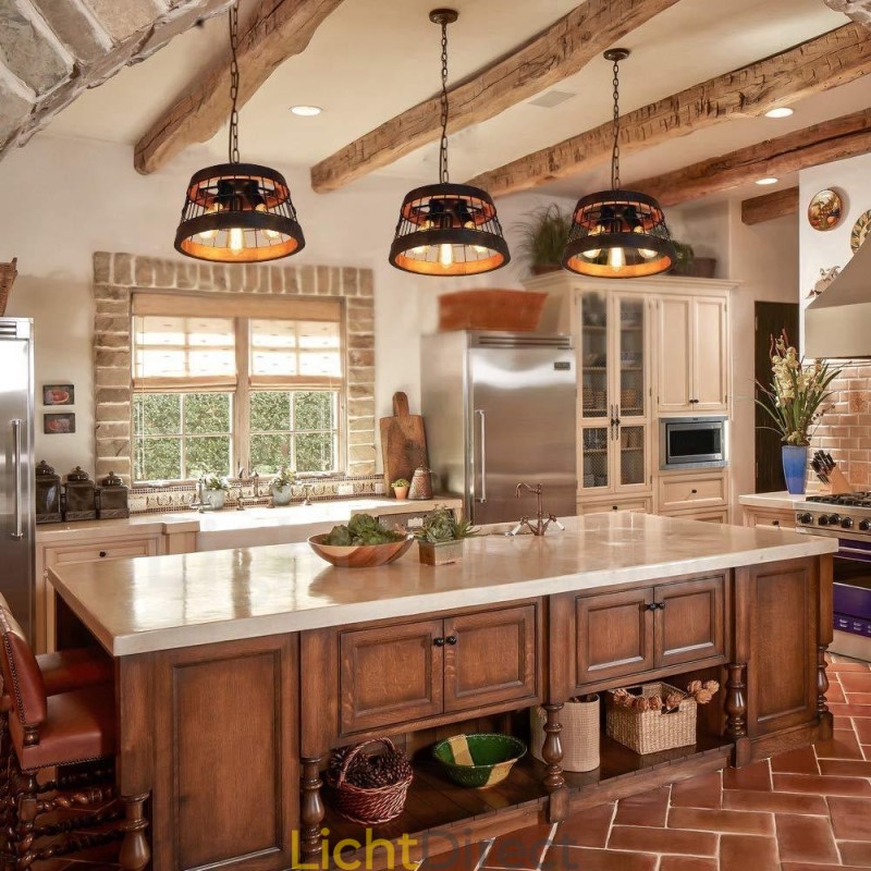 3 Licht Ring Vintage Houten Kroonluchter Industriële Wind Loft Houten Lineaire Hanglamp