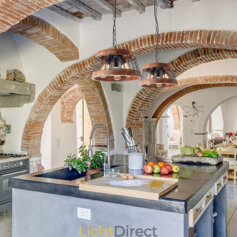 3 Licht Ring Vintage Houten Kroonluchter Industriële Wind Loft Houten Lineaire Hanglamp