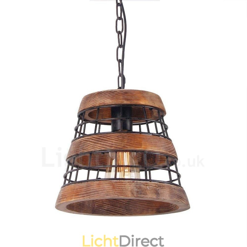 1 Lichtring Vintage Houten Kroonluchter Industriële Wind Loft Houten Lineaire Hanglamp