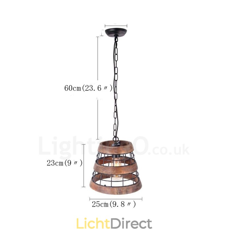 1 Lichtring Vintage Houten Kroonluchter Industriële Wind Loft Houten Lineaire Hanglamp