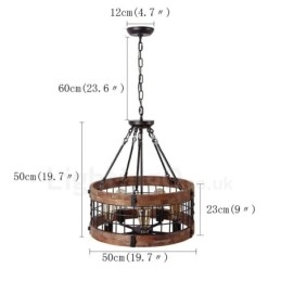 5-lichts trommel vintage houten kroonluchter industriële wind loft houten lineaire hanglamp