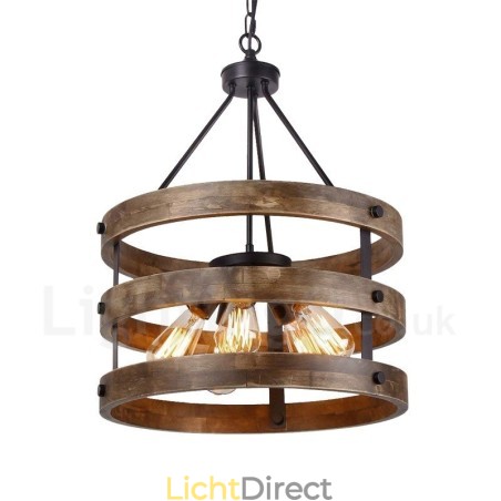 5-lichts trommel vintage houten kroonluchter industriële wind loft houten lineaire hanglamp