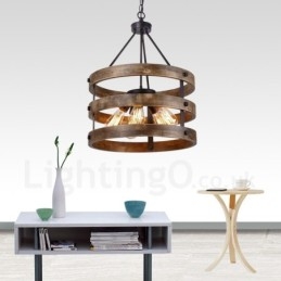 5-lichts trommel vintage houten kroonluchter industriële wind loft houten lineaire hanglamp
