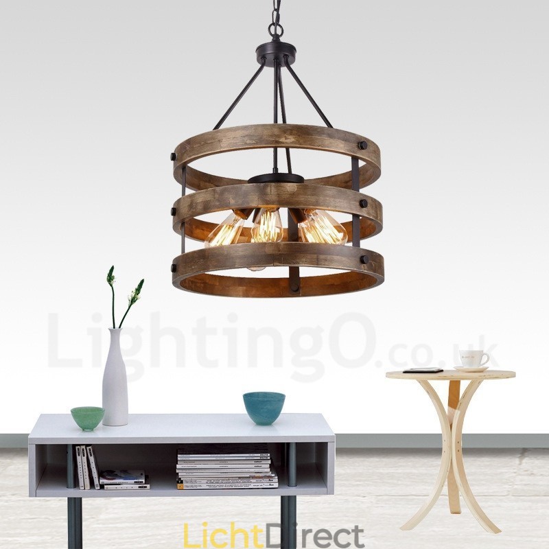 5-lichts trommel vintage houten kroonluchter industriële wind loft houten lineaire hanglamp