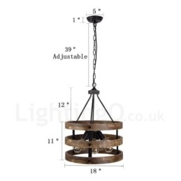 5-lichts trommel vintage houten kroonluchter industriële wind loft houten lineaire hanglamp