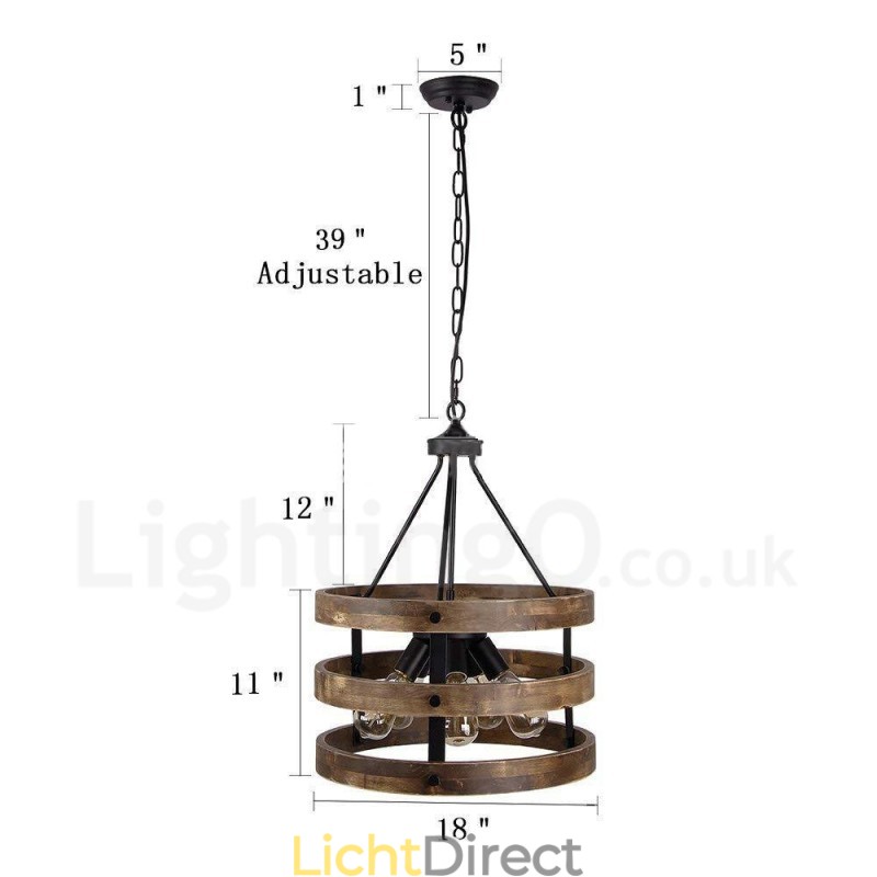 5-lichts trommel vintage houten kroonluchter industriële wind loft houten lineaire hanglamp