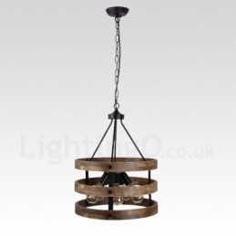 5-lichts trommel vintage houten kroonluchter industriële wind loft houten lineaire hanglamp