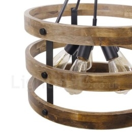 5-lichts trommel vintage houten kroonluchter industriële wind loft houten lineaire hanglamp