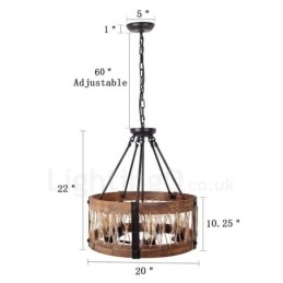 5-lichts trommel vintage houten kroonluchter industriële wind loft houten lineaire hanglamp