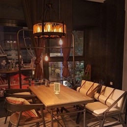 5-lichts trommel vintage houten kroonluchter industriële wind loft houten lineaire hanglamp