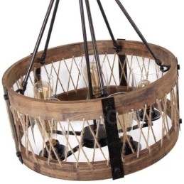 5-lichts trommel vintage houten kroonluchter industriële wind loft houten lineaire hanglamp