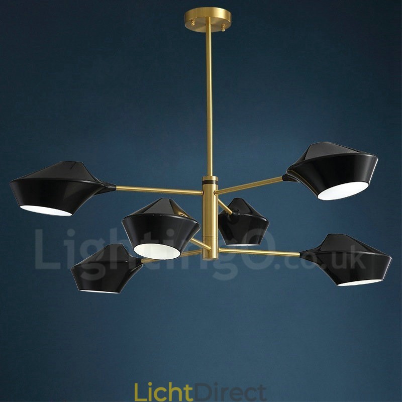 2-laags, veelkleurige lineaire retro kroonluchter met 6 lampen en acryl kappen voor buiten, garage