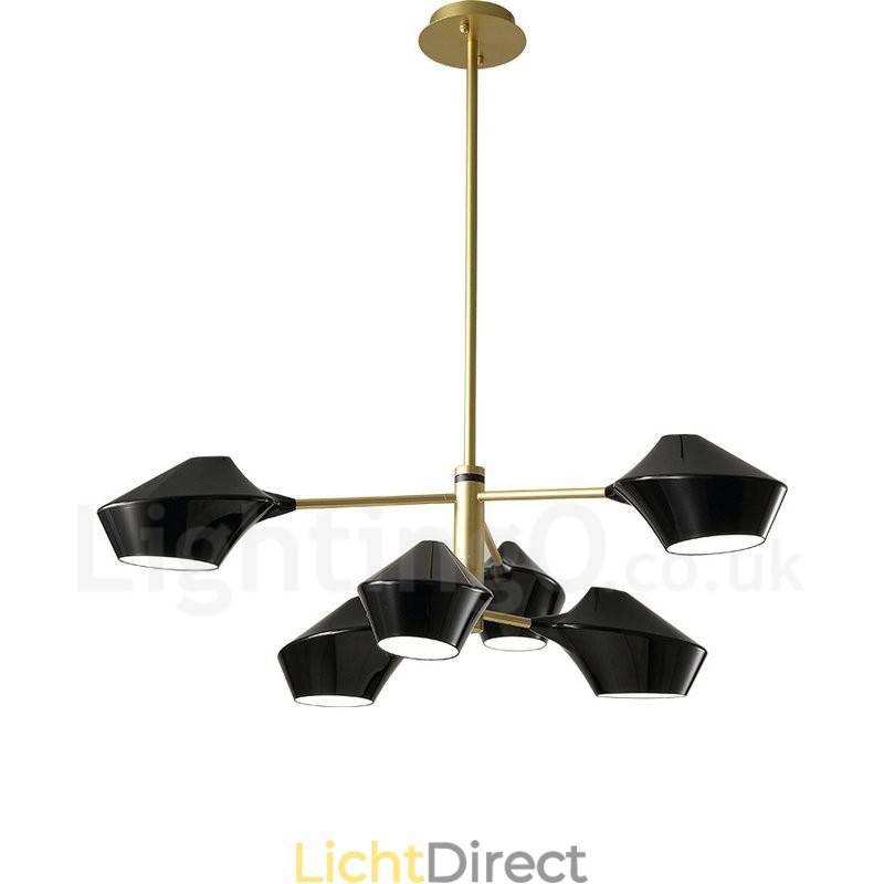 2-laags, veelkleurige lineaire retro kroonluchter met 6 lampen en acryl kappen voor buiten, garage
