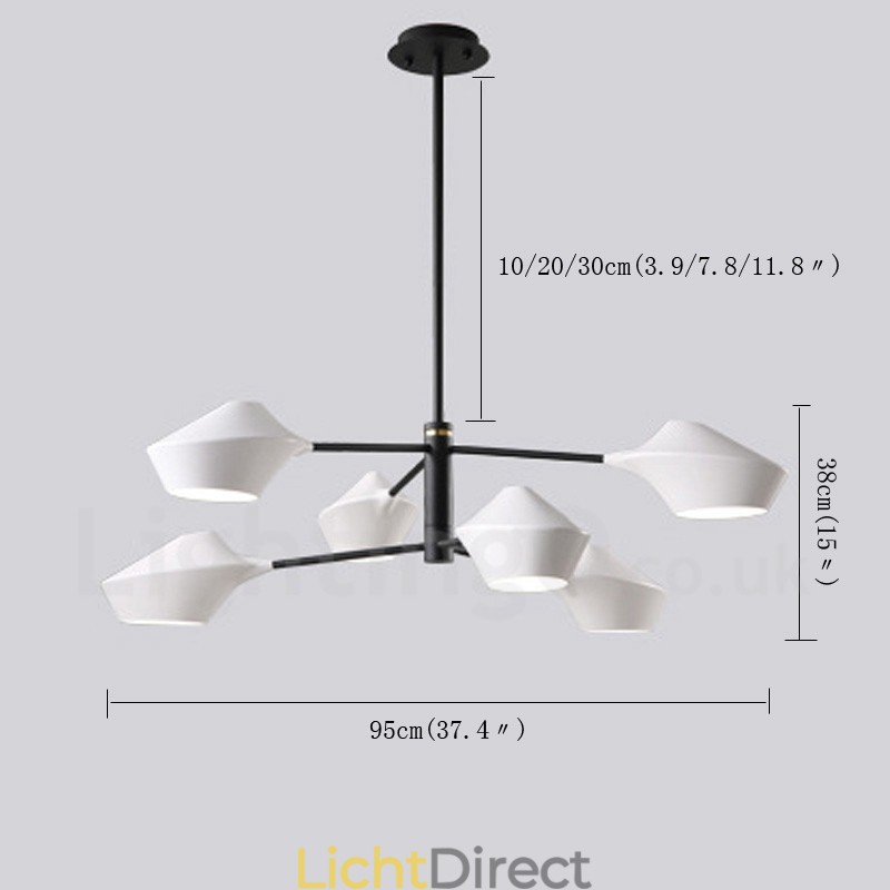 2-laags, veelkleurige lineaire retro kroonluchter met 6 lampen en acryl kappen voor buiten, garage