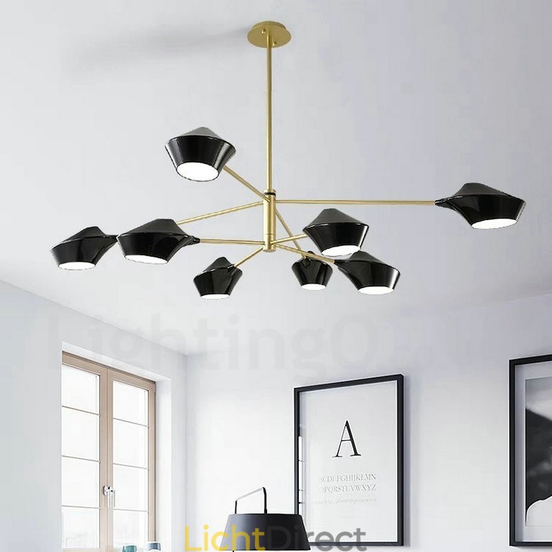 Twee lagen veelkleurige lineaire retro kroonluchter 8 lichtbronnen met acryl kappen buiten garage