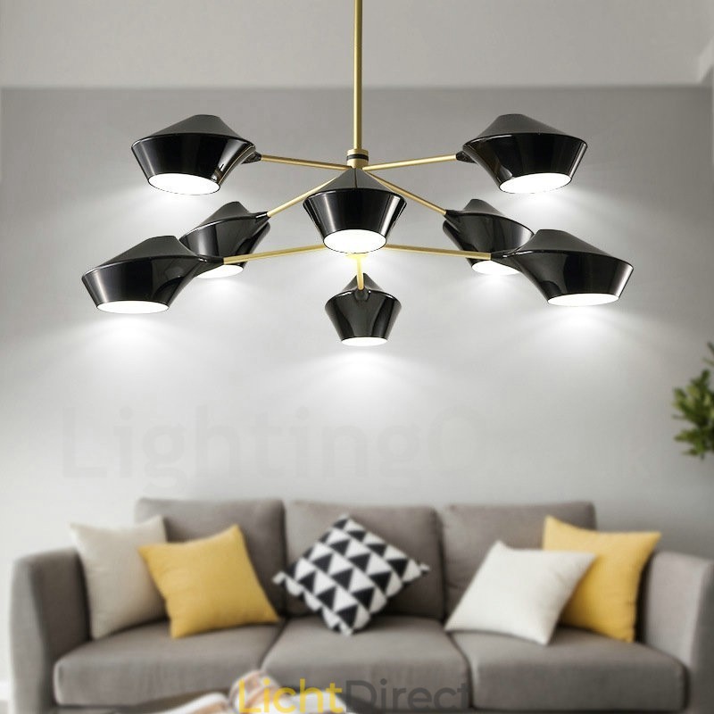 Twee lagen veelkleurige lineaire retro kroonluchter 8 lichtbronnen met acryl kappen buiten garage