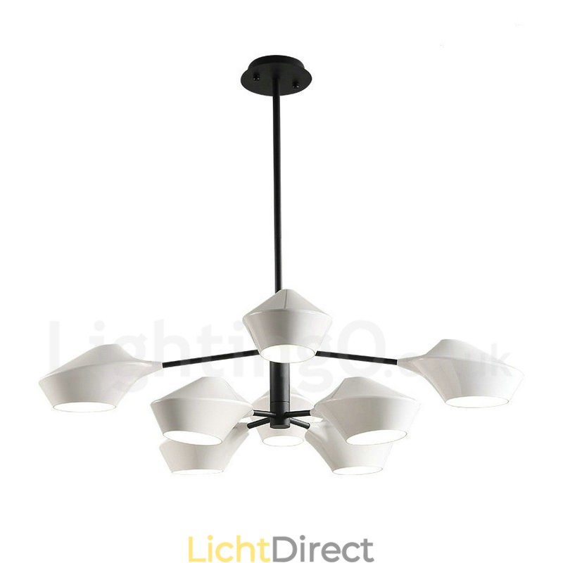 Twee lagen veelkleurige lineaire retro kroonluchter 8 lichtbronnen met acryl kappen buiten garage