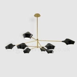 Twee lagen veelkleurige lineaire retro kroonluchter 8 lichtbronnen met acryl kappen buiten garage