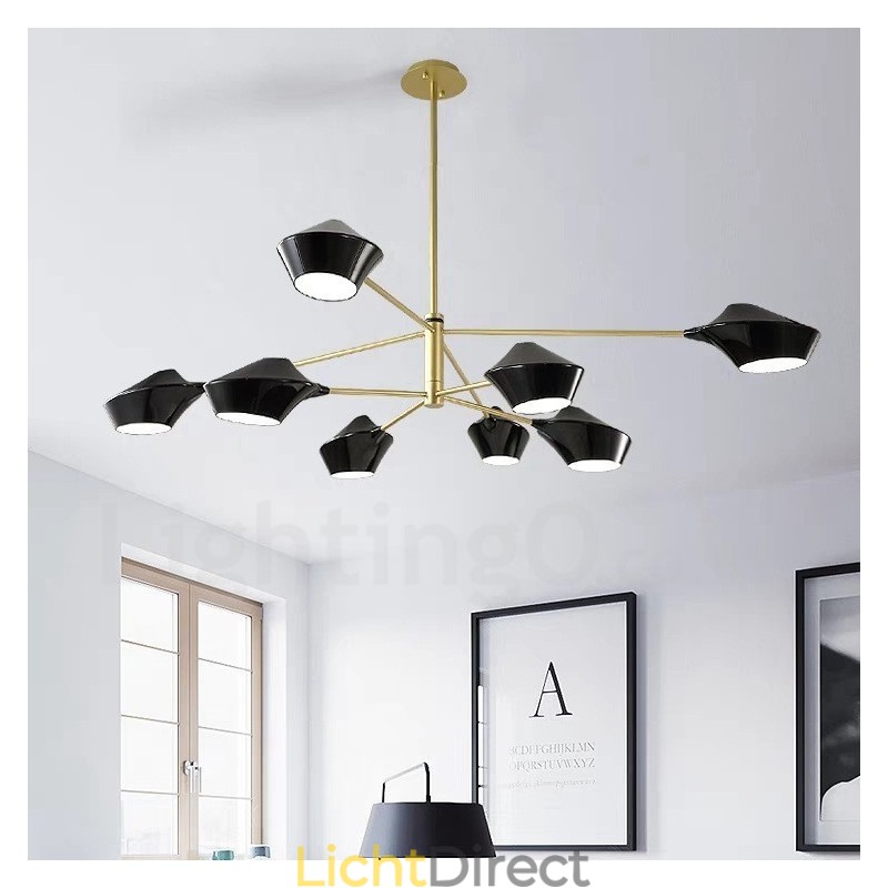 Twee lagen veelkleurige lineaire retro kroonluchter 8 lichtbronnen met acryl kappen buiten garage