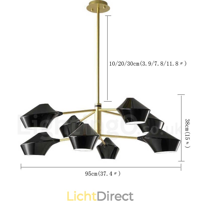 Twee lagen veelkleurige lineaire retro kroonluchter 8 lichtbronnen met acryl kappen buiten garage
