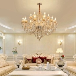 18 (12+6) Lichte cognackleurige elegante kristallen kaarskroonluchter