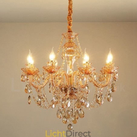 8 Licht Amber Goud Elegante Kristallen Kaars Kroonluchter 8 Licht Amber Goud Elegante Kristallen Kaars Kroonluchter