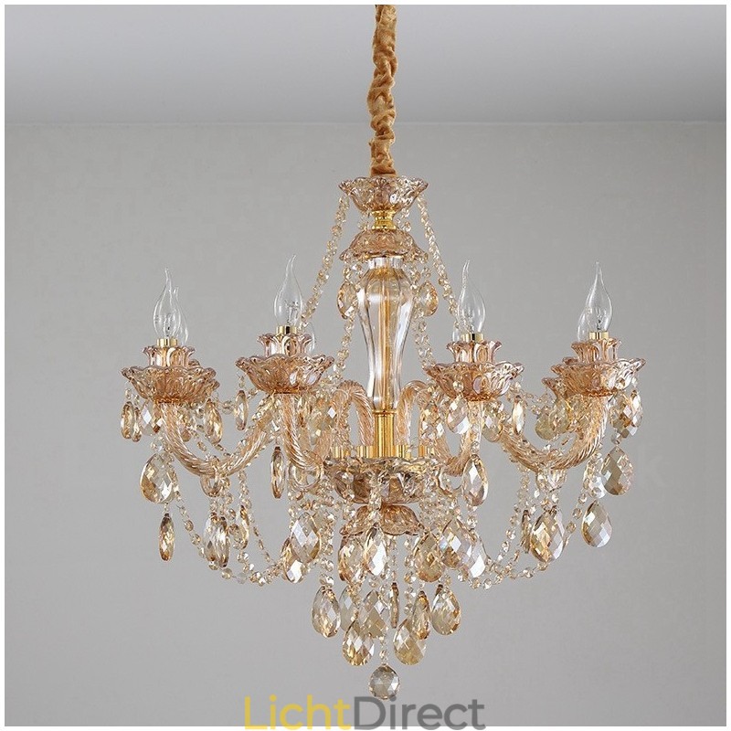 8 Licht Amber Goud Elegante Kristallen Kaars Kroonluchter