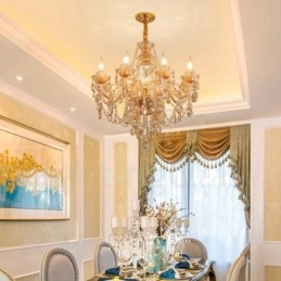 8 Licht Amber Goud Elegante Kristallen Kaars Kroonluchter