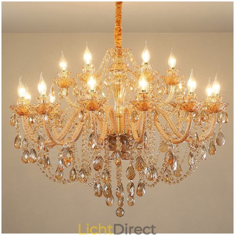 18 (12+6) Licht Amber Goud Elegante Kristallen Kaars Kroonluchter