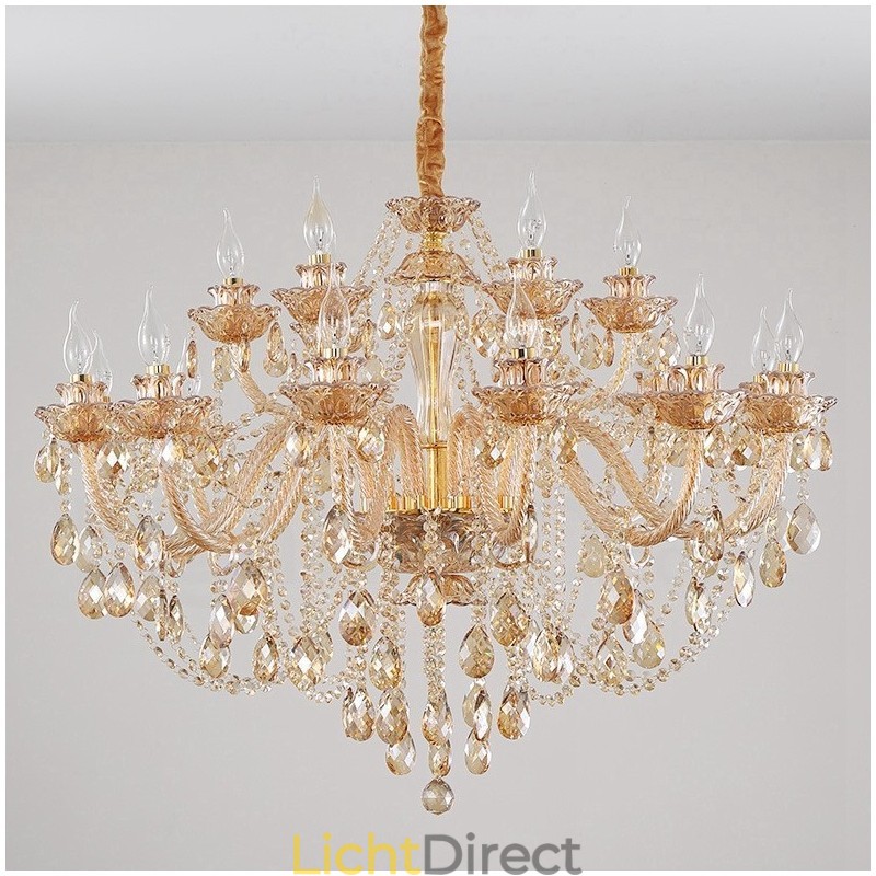 18 (12+6) Licht Amber Goud Elegante Kristallen Kaars Kroonluchter