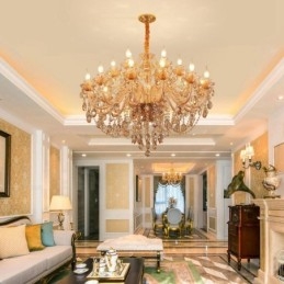 18 (12+6) Licht Amber Goud Elegante Kristallen Kaars Kroonluchter