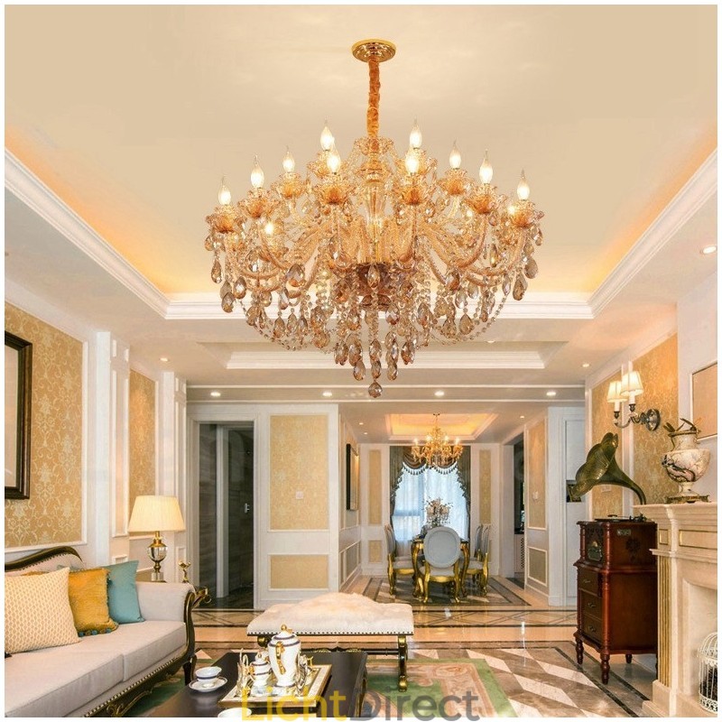 18 (12+6) Licht Amber Goud Elegante Kristallen Kaars Kroonluchter