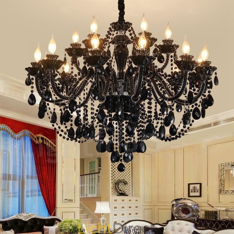 18 (12+6) Lichte zwarte elegante kristallen kaars kroonluchter