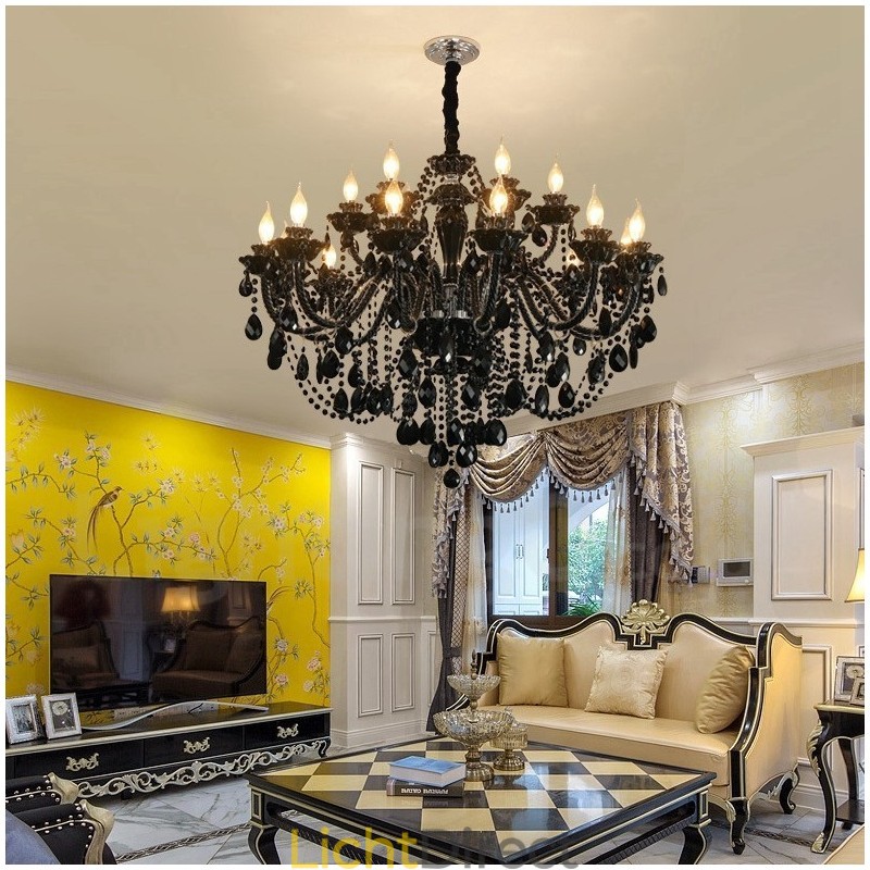 18 (12+6) Lichte zwarte elegante kristallen kaars kroonluchter