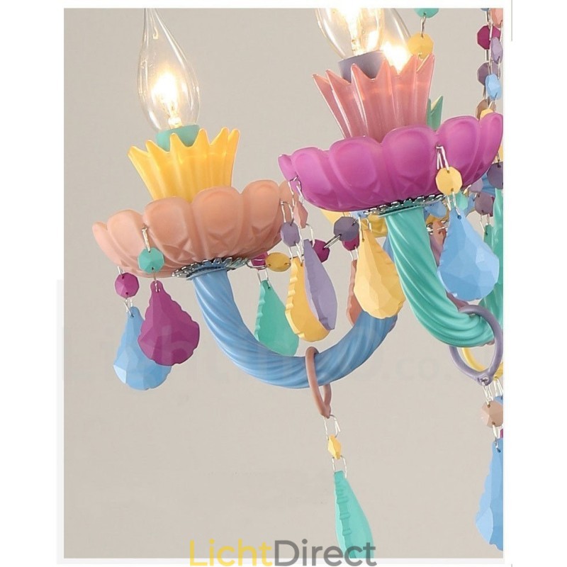 Macaron 6-lichts kroonluchter met veelkleurige kristallen kaars in mini-stijl voor kinderen