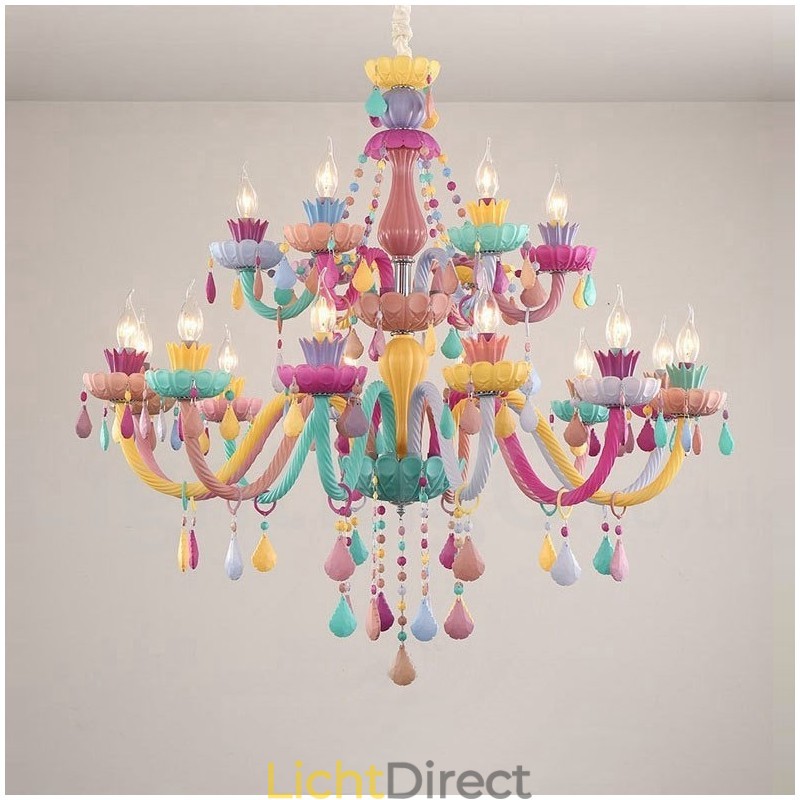 Macaron 18 (12+6) Lichtkroonluchter met Multi Colours Kristallen Kaars Mini Stijl voor Kinderen