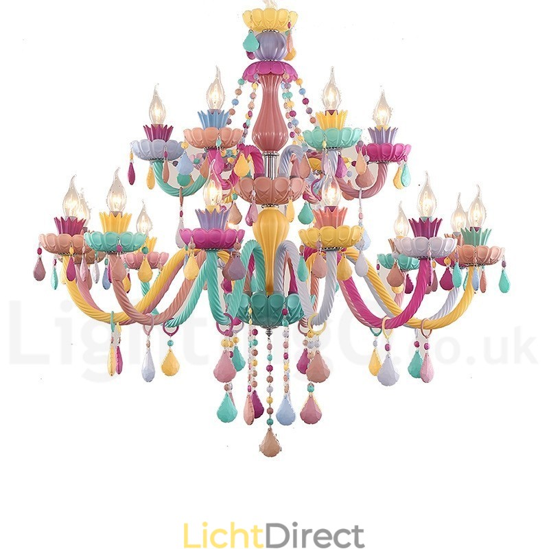 Macaron 18 (12+6) Lichtkroonluchter met Multi Colours Kristallen Kaars Mini Stijl voor Kinderen