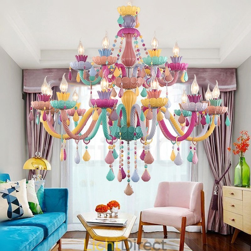 Macaron 18 (12+6) Lichtkroonluchter met Multi Colours Kristallen Kaars Mini Stijl voor Kinderen