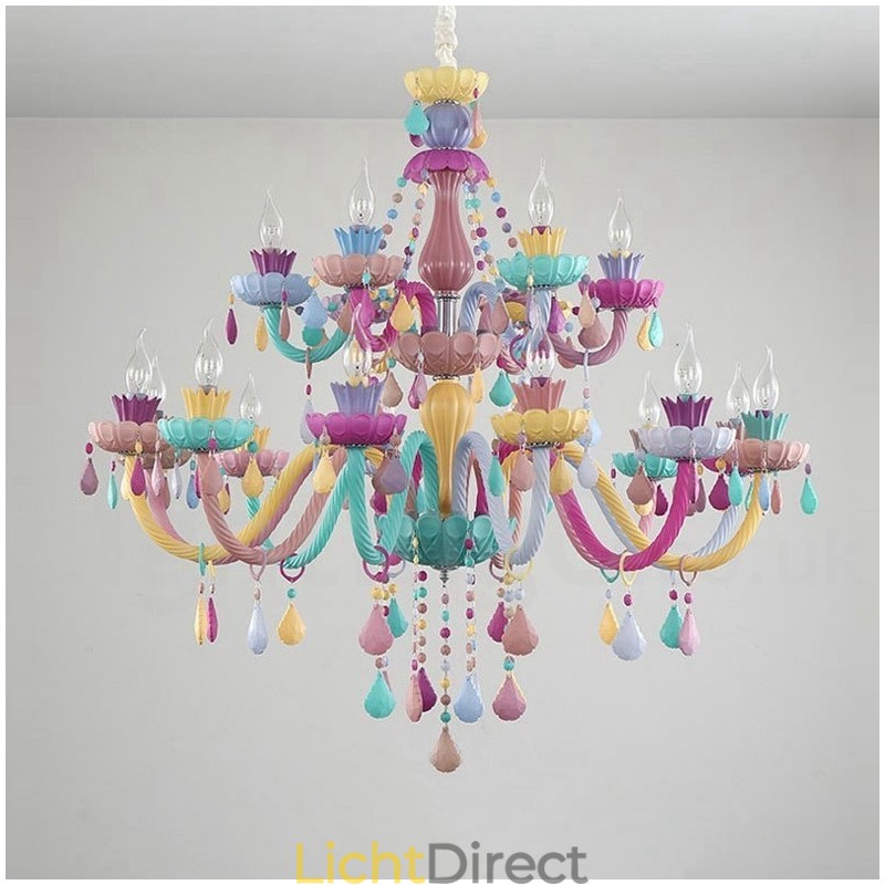 Macaron 18 (12+6) Lichtkroonluchter met Multi Colours Kristallen Kaars Mini Stijl voor Kinderen