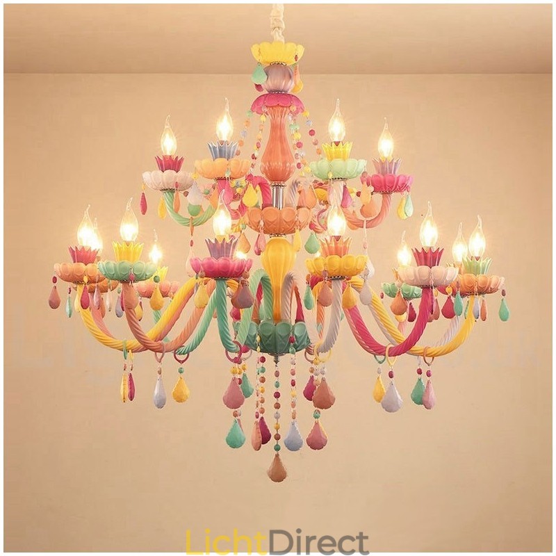Macaron 18 (12+6) Lichtkroonluchter met Multi Colours Kristallen Kaars Mini Stijl voor Kinderen