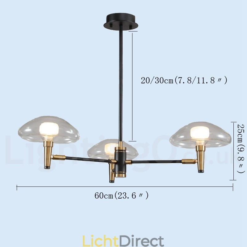 3-lichts mini-stijl uplight gegalvaniseerde kroonluchter met glazen kappen