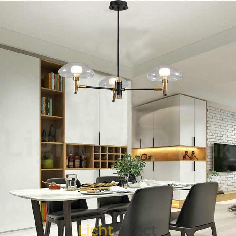 3-lichts mini-stijl uplight gegalvaniseerde kroonluchter met glazen kappen