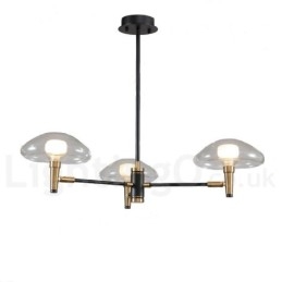 3-lichts mini-stijl uplight gegalvaniseerde kroonluchter met glazen kappen