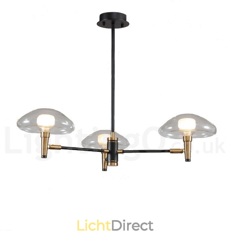 3-lichts mini-stijl uplight gegalvaniseerde kroonluchter met glazen kappen