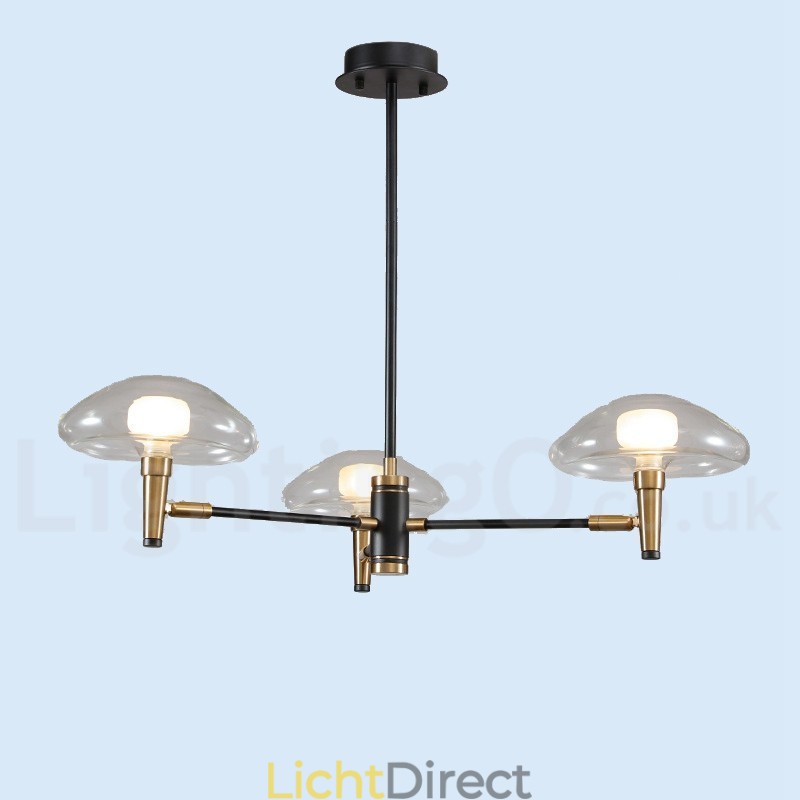 3-lichts mini-stijl uplight gegalvaniseerde kroonluchter met glazen kappen
