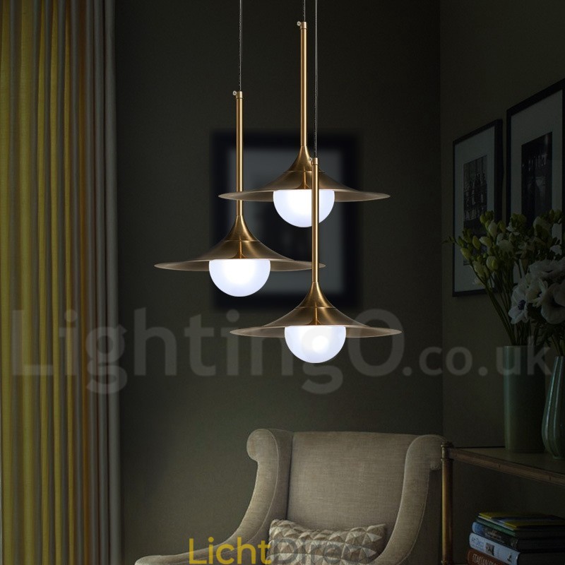 1 Lichte industriële stijl gouden mini-stijl gegalvaniseerde geschilderde afwerking hanglamp met glazen kap